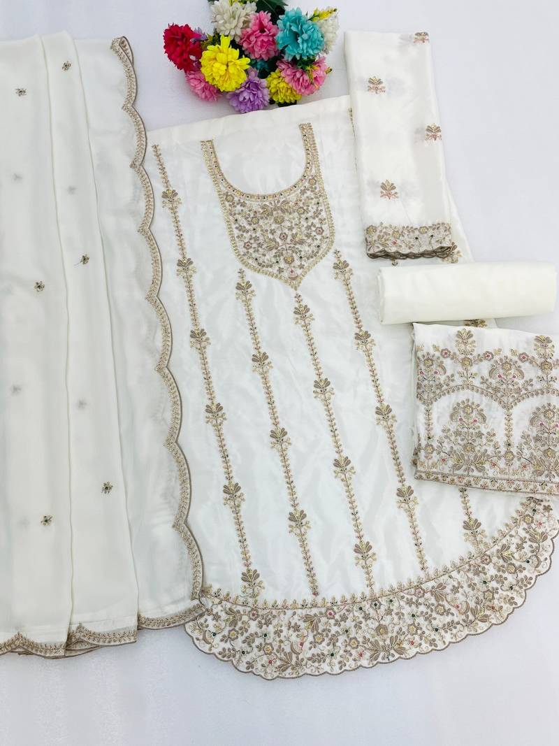 white heavy chinon designer embroidered palazzo dress
