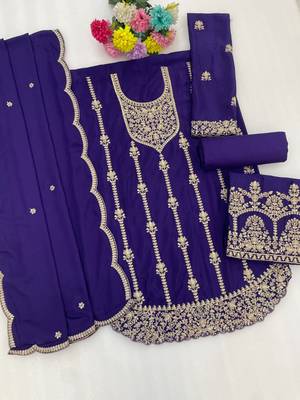 blue heavy chinon designer embroidered palazzo dress 3