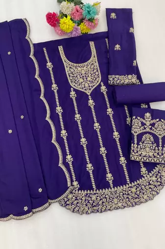 blue heavy chinon designer embroidered palazzo dress