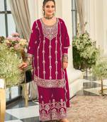 pink heavy chinon designer embroidered palazzo dress