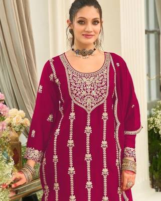 pink heavy chinon designer embroidered palazzo dress 2