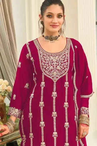 pink heavy chinon designer embroidered palazzo dress