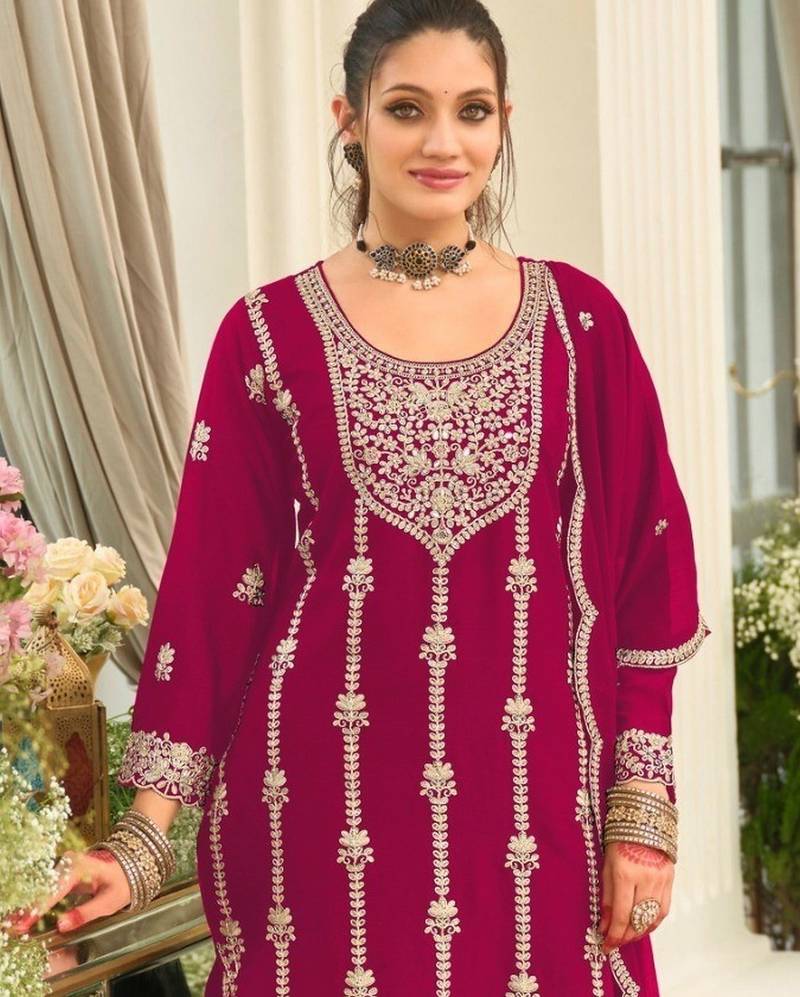 pink heavy chinon designer embroidered palazzo dress