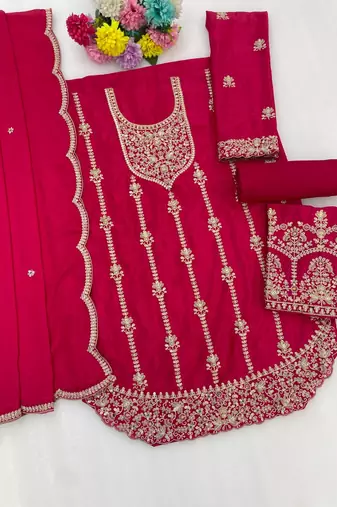 pink heavy chinon designer embroidered palazzo dress