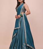 DESIGNER TEAL-GREEN CHINON SILK LEHENGA CHOLI FOR WEDDING 