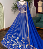 ROYAL-BLUE GEORGETTE EMBROIDERED PREMIUM LEHENGA CHOLI