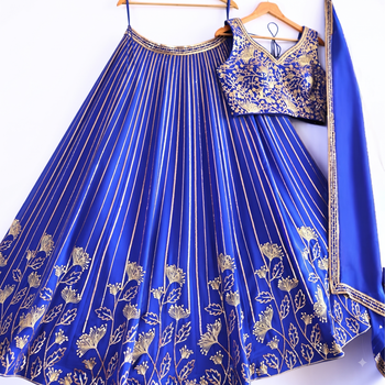 ROYAL-BLUE GEORGETTE EMBROIDERED PREMIUM LEHENGA CHOLI 2