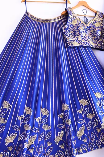 ROYAL-BLUE GEORGETTE EMBROIDERED PREMIUM LEHENGA CHOLI