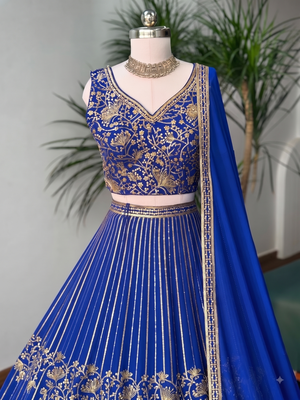 ROYAL-BLUE GEORGETTE EMBROIDERED PREMIUM LEHENGA CHOLI 3