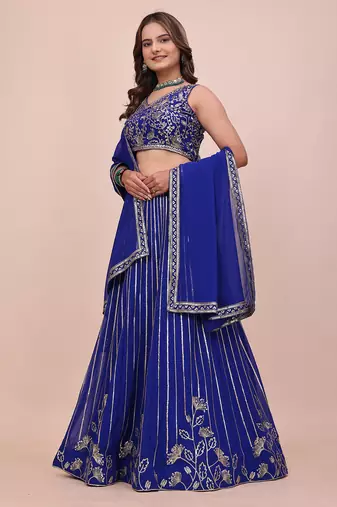 ROYAL-BLUE GEORGETTE EMBROIDERED PREMIUM LEHENGA CHOLI