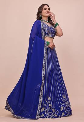 ROYAL-BLUE GEORGETTE EMBROIDERED PREMIUM LEHENGA CHOLI 5