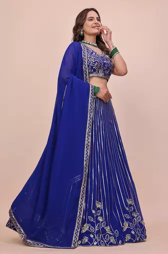 ROYAL-BLUE GEORGETTE EMBROIDERED PREMIUM LEHENGA CHOLI