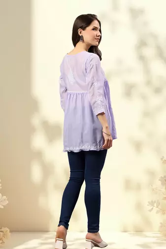 Seva chikan hand embroidered mauve terivoil lucknowi chikan top scl9244