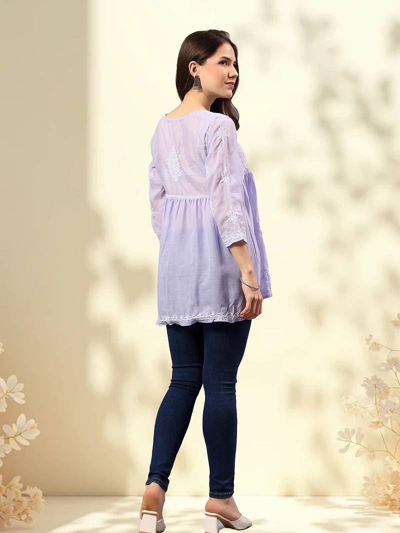 Seva chikan hand embroidered mauve terivoil lucknowi chikan top scl9244