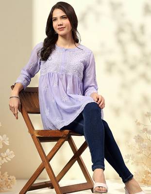 Seva chikan hand embroidered mauve terivoil lucknowi chikan top scl9244 5