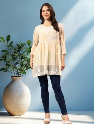 Seva chikan hand embroidered mauve terivoil lucknowi chikan top scl9244 1