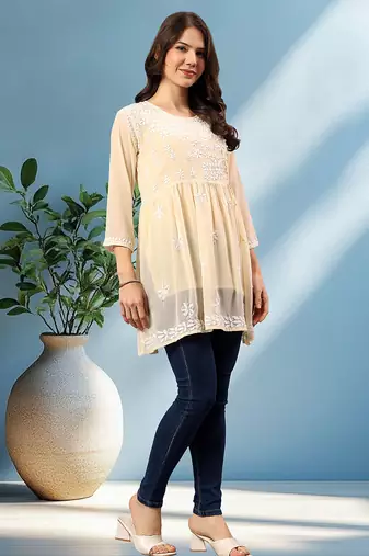 Seva chikan hand embroidered mauve terivoil lucknowi chikan top scl9244