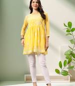 Seva chikan hand embroidered yellow georgette lucknowi chikan top with slip scl9246