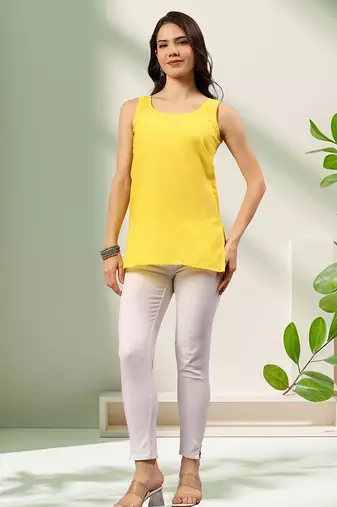 Seva chikan hand embroidered yellow georgette lucknowi chikan top with slip scl9246