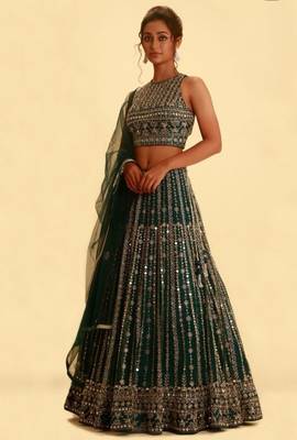 B-GREEN GEORGETTE SUPER EMBRODIERED LEHENGA CHOLI 3