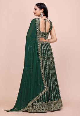 B-GREEN GEORGETTE SUPER EMBRODIERED LEHENGA CHOLI 4