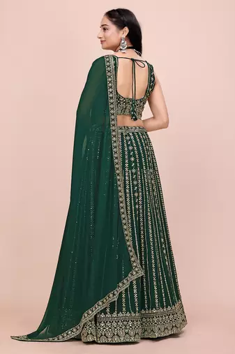 B-GREEN GEORGETTE SUPER EMBRODIERED LEHENGA CHOLI