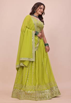 PARROT-GREEN GEORGETTE DESIGNER EMBRORIDRED LEHENGA CHOLI 2