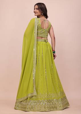PARROT-GREEN GEORGETTE DESIGNER EMBRORIDRED LEHENGA CHOLI 4