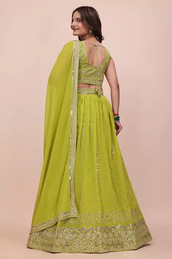 PARROT-GREEN GEORGETTE DESIGNER EMBRORIDRED LEHENGA CHOLI