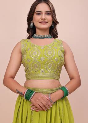PARROT-GREEN GEORGETTE DESIGNER EMBRORIDRED LEHENGA CHOLI 5