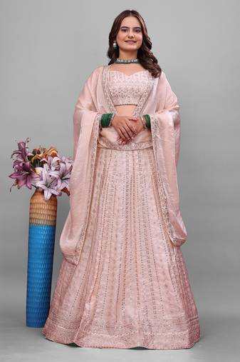 PEACH PREMIUM DESIGNER EMBROIDERED LEHENGA CHOLI
