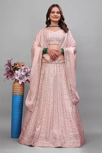 PEACH PREMIUM DESIGNER EMBROIDERED LEHENGA CHOLI