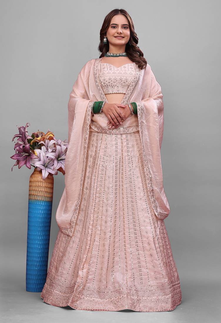PEACH PREMIUM DESIGNER EMBROIDERED LEHENGA CHOLI