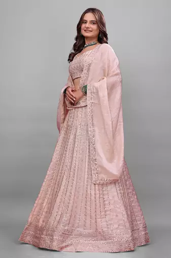 PEACH PREMIUM DESIGNER EMBROIDERED LEHENGA CHOLI