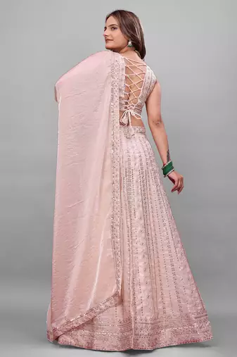 PEACH PREMIUM DESIGNER EMBROIDERED LEHENGA CHOLI