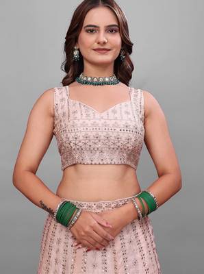 PEACH PREMIUM DESIGNER EMBROIDERED LEHENGA CHOLI 5