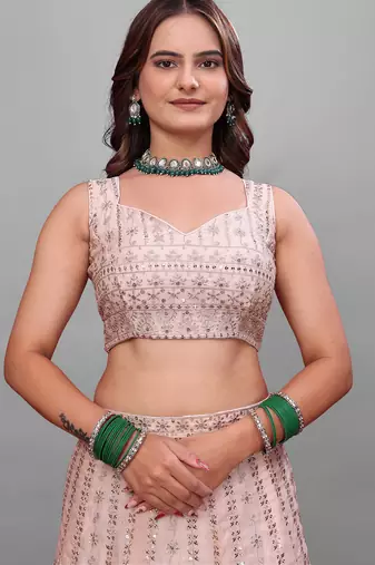 PEACH PREMIUM DESIGNER EMBROIDERED LEHENGA CHOLI