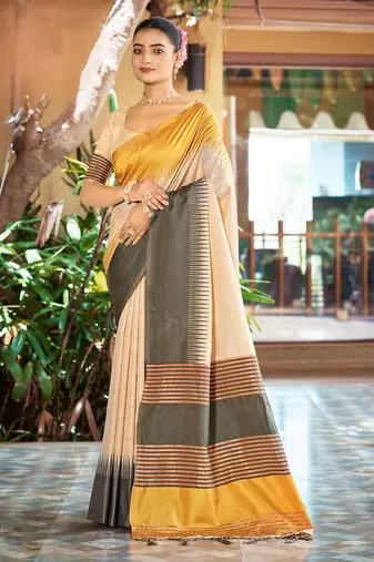 mustard yellow smart and ethnic graceful partywear saree for stylish looks