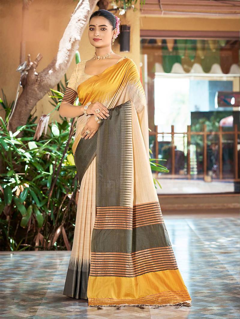 mustard yellow smart and ethnic graceful partywear saree for stylish looks