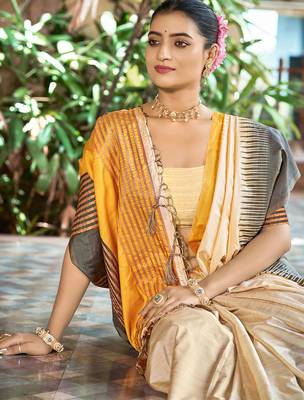mustard yellow smart and ethnic graceful partywear saree for stylish looks 2