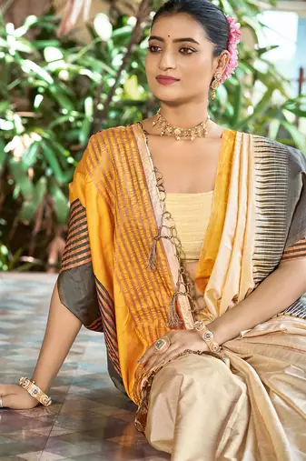 mustard yellow smart and ethnic graceful partywear saree for stylish looks