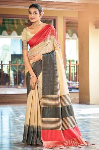 beige charcoal grey smart and ethnic graceful partywear saree for stylish looks