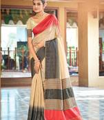 beige charcoal grey smart and ethnic graceful partywear saree for stylish looks
