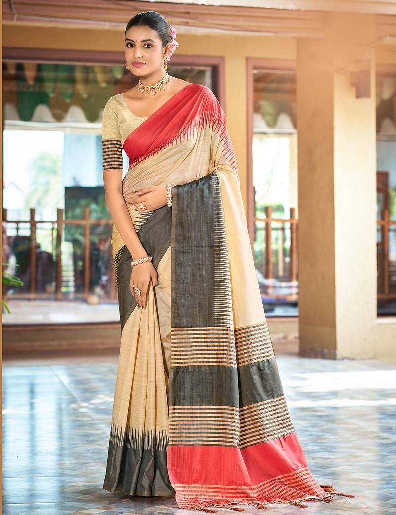 beige charcoal grey smart and ethnic graceful partywear saree for stylish looks