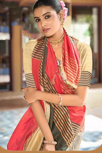 beige charcoal grey smart and ethnic graceful partywear saree for stylish looks