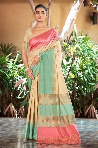 cream mint green smart and ethnic graceful partywear saree for stylish looks