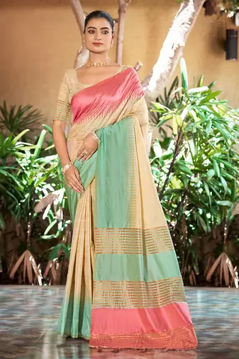 cream mint green smart and ethnic graceful partywear saree for stylish looks