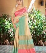 cream mint green smart and ethnic graceful partywear saree for stylish looks