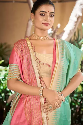 cream mint green smart and ethnic graceful partywear saree for stylish looks