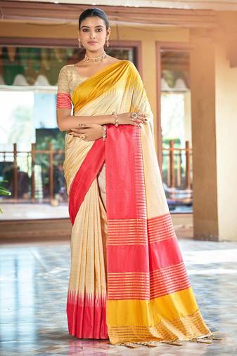 ivory coral pink smart and ethnic graceful partywear saree for stylish looks